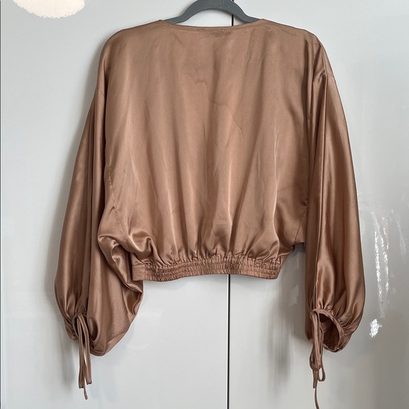 YAYA & CO Champaign Color Satin Effect Wrap Blouse Puff Sleeve, Size S - Picture 6 of 10
